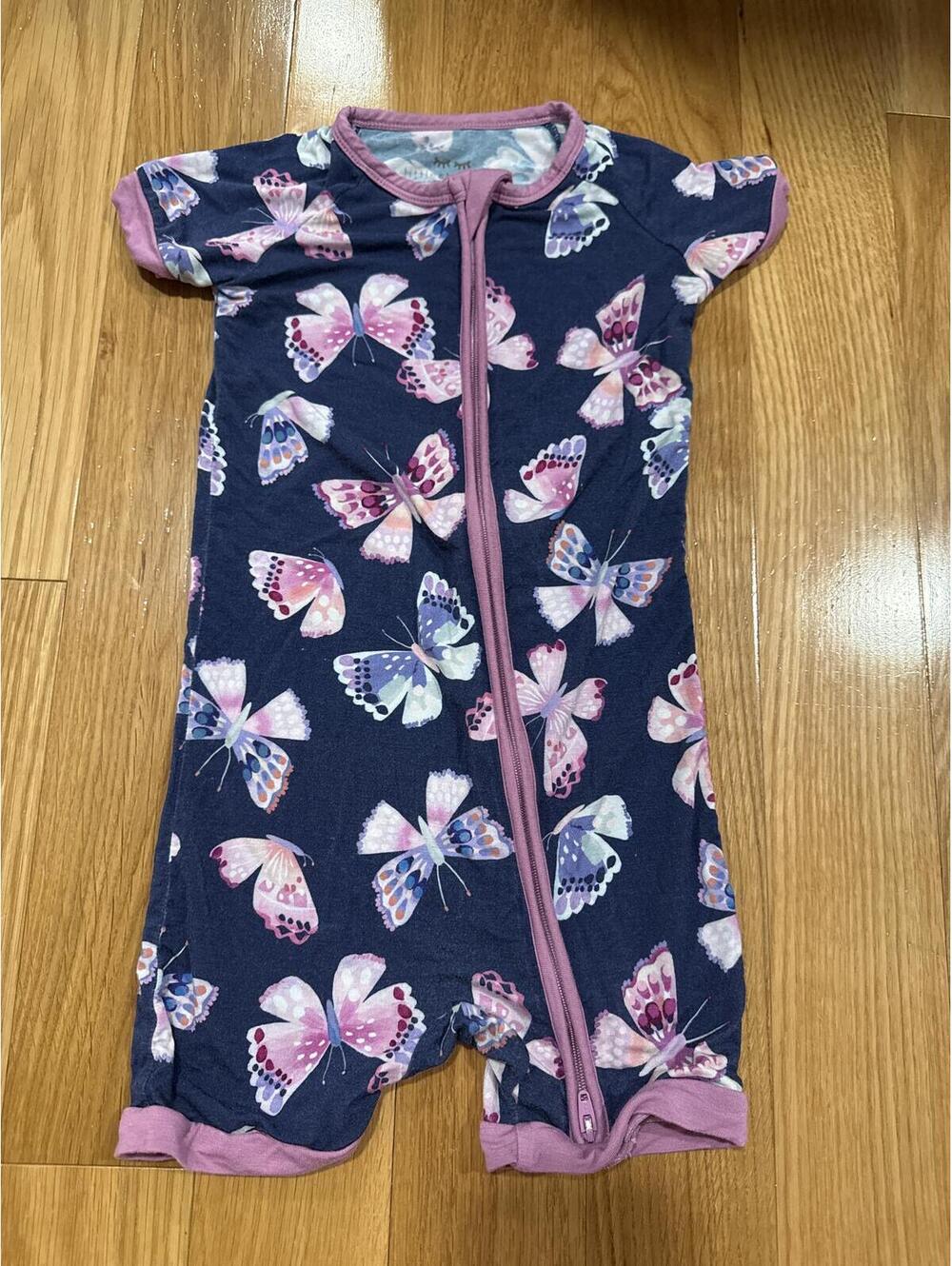Little Sleepies Lunaluxe Butterfly Zip Romper 3T Navy Pink